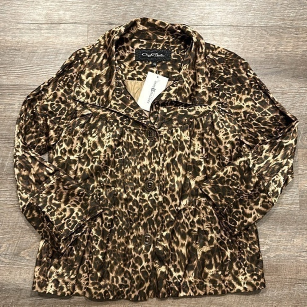 Cheryl Nash Windridge cheetah print 3/4 sleeve lightweight jacket small